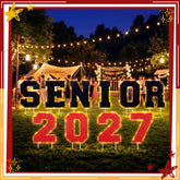 Thyle cartel frontal SENIOR 2027 en negro y rojo para decoración visible