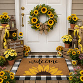 Tinideya felpudo frontal con girasol y cuadros que da bienvenida