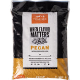 Traeger empaque frontal de pellets pecan mostrando marca y peso para compra segura