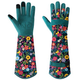 Trifabricy vista frontal del empaque mostrando guantes largos y diseño floral, protección visible
