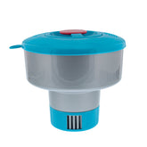 U.S. Pool Supply dispensador frontal mostrando diseño flotante y beneficio de dosificación constante