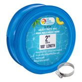 U.S. Pool Supply manguera frontal mostrando longitud y color azul, facilita drenaje