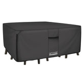 ULTCOVER vista frontal de la funda cubriendo mesa y sillas, protección completa