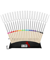 UNCO pack frontal mostrando 20 palos para asar listo para grupo