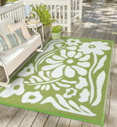 Uphome alfombra exterior frontal con diseño verde floral, aporta estilo al patio