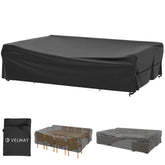 Velway vista frontal de la funda cubriendo mesa y sillas, protección completa