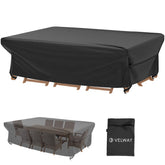 Velway vista frontal de la funda cubriendo mesa y sillas, protección completa