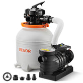 VEVOR vista frontal del conjunto bomba y filtro, instalación rápida