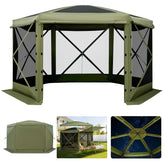 VEVOR carpa frontal 10x10 mostrando espacio para 6-8 personas y comodidad