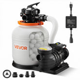 VEVOR vista frontal del filtro mostrando diseño compacto y beneficios de eficiencia
