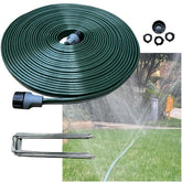 WATOO manguera plana 50 ft mostrando longitud y frente, facilita riego amplio