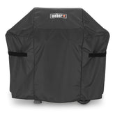 Weber funda frontal mostrando ajuste y protección contra lluvia