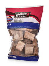 Weber bolsa de Hickory vista frontal con etiqueta para control de sabor