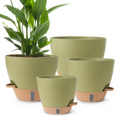 WEICHENGXING frontal del conjunto de macetas autorriego mostrando diseño elegante y práctico