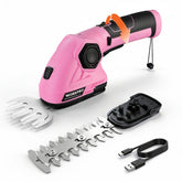 WORKPRO vista frontal de la podadora Pink Ribbon con diseño compacto y portátil