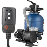 XtremepowerUS frente del conjunto de bomba y filtro mostrando compacto diseño y beneficio de filtración
