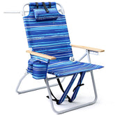 Yestomo silla alta vista frontal con diseño a rayas azul y soporte cómodo