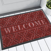 Yimobra felpudo frontal rojo con texto WELCOME, entrada atractiva