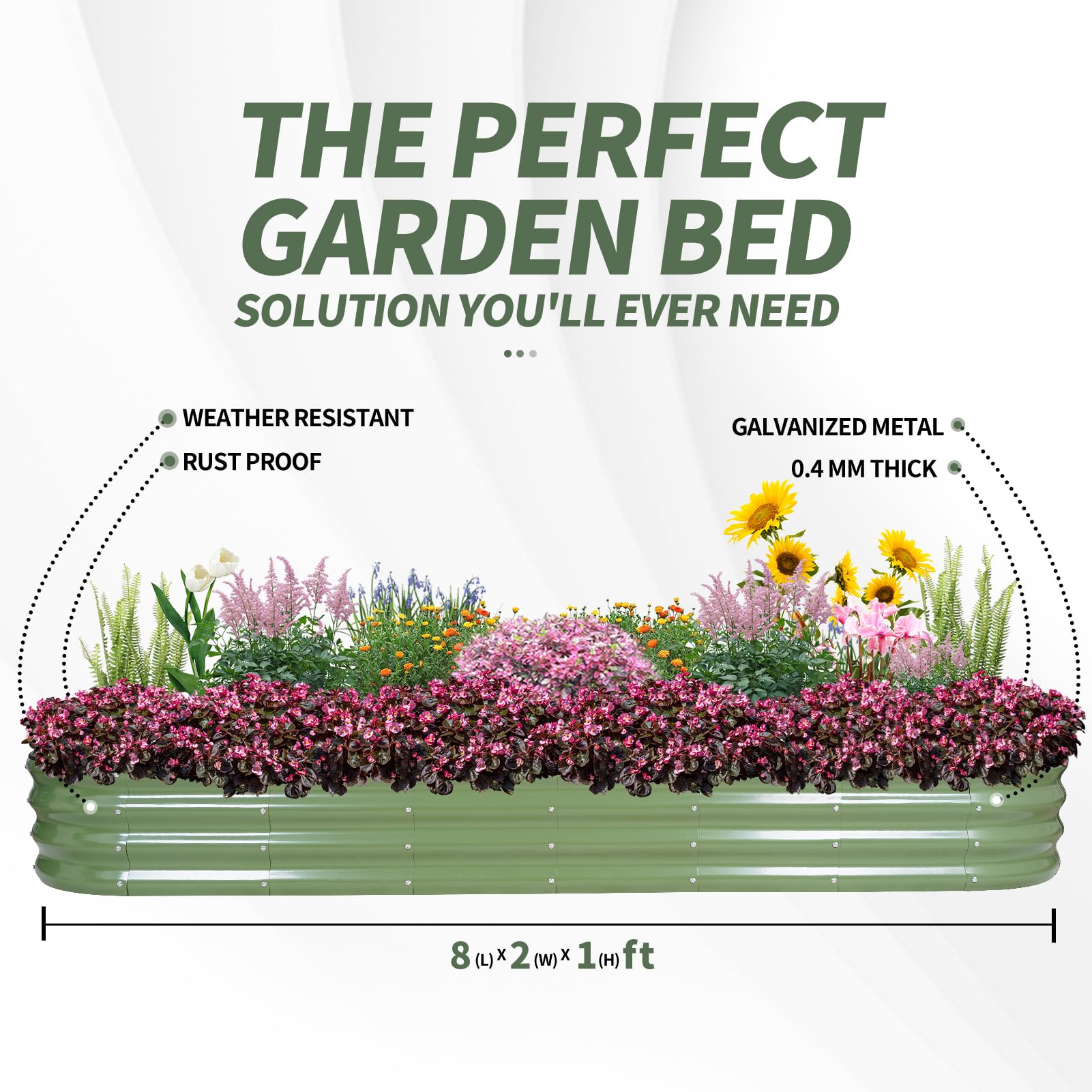 1MORE cama elevada con verduras plantadas demostrando capacidad de cultivo