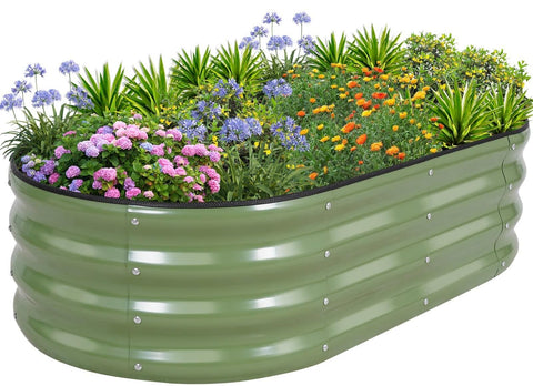 1MORE vista frontal de la jardinera galvanizada con aspecto resistente