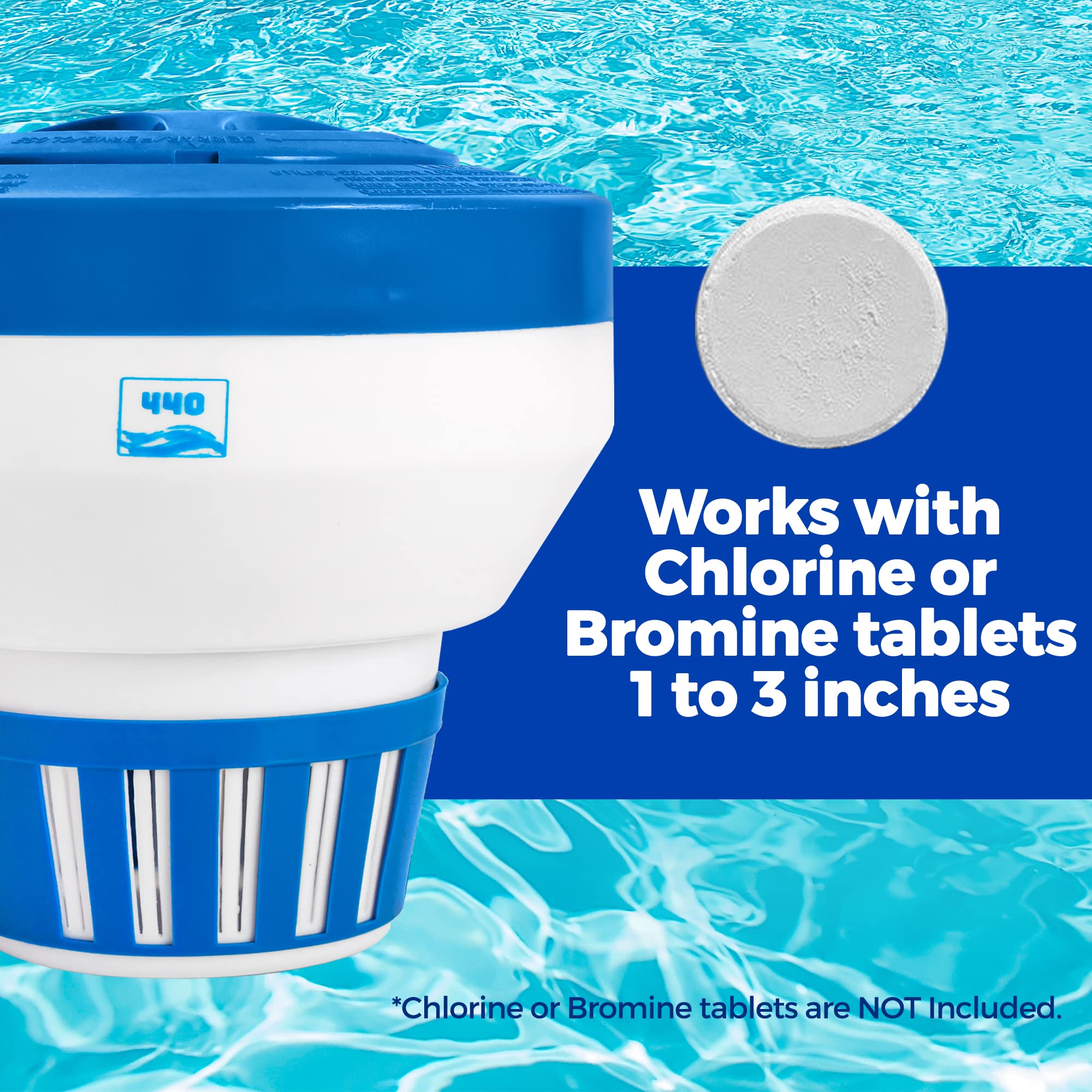 440 dispensador flotando en piscina distribuyendo cloro uniformemente