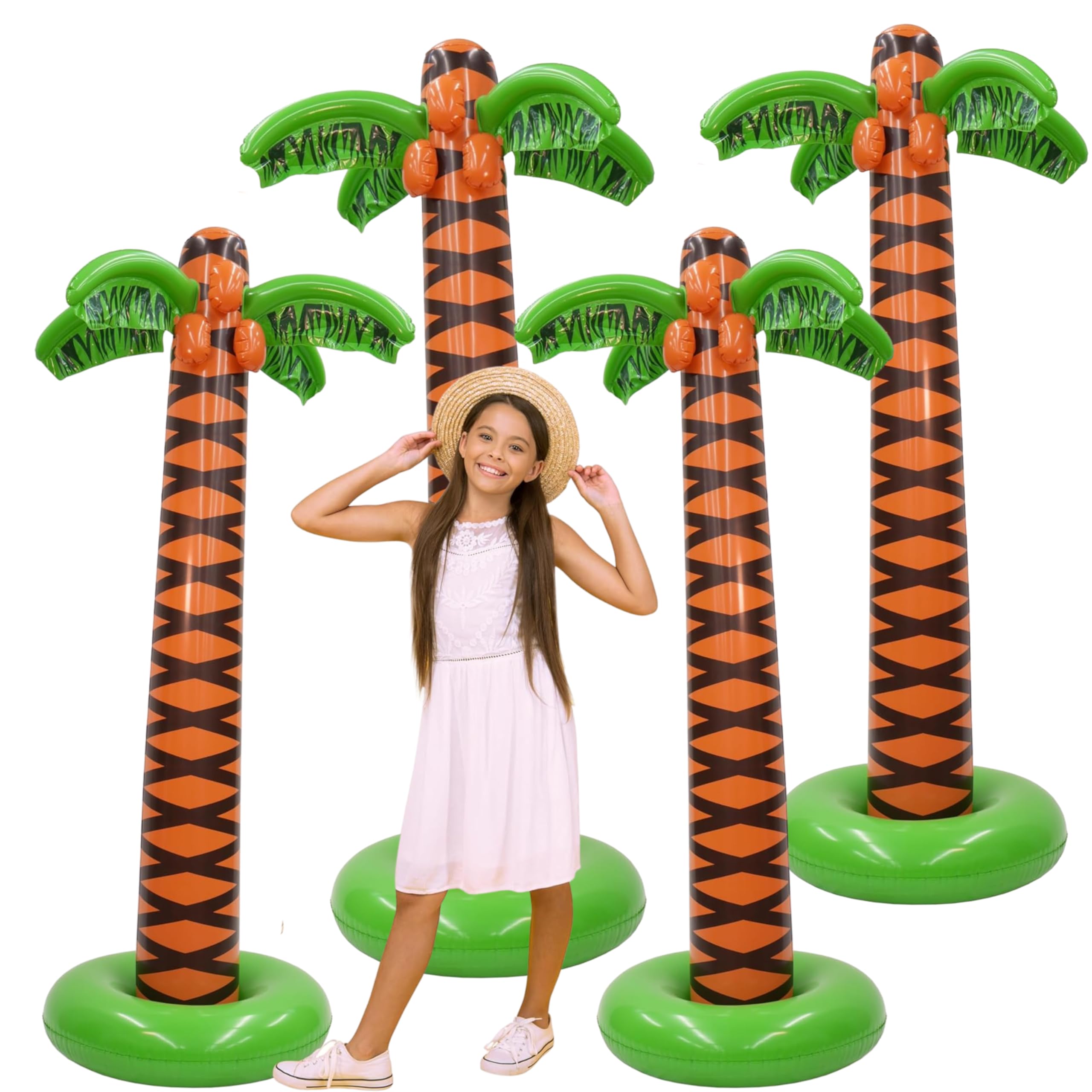 4E's Novelty palmera inflable junto a persona para comparar tamaño y escala