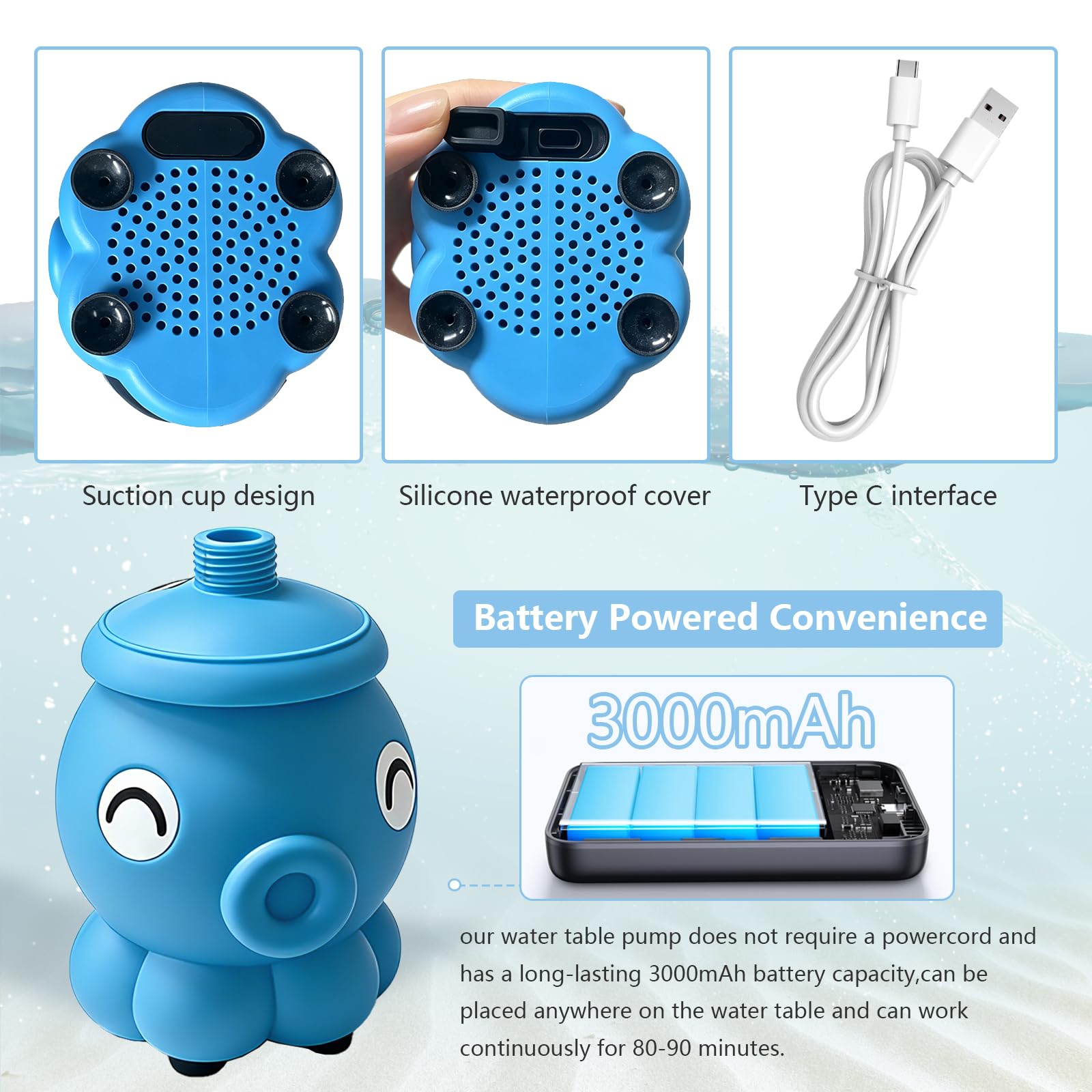 Aacabo bomba en uso en mesa de agua creando juego sensorial