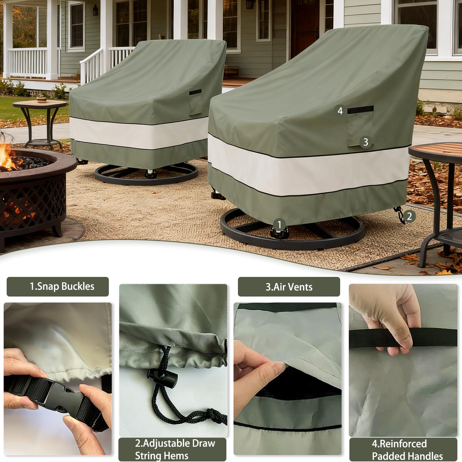 Aacabo funda junto a una silla para comparar tamaño y ajuste correcto