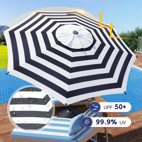 Abba Patio comparación de tamaño junto a mesa y sillas para visualizar cobertura real