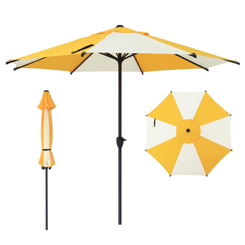 Abba Patio vista frontal de la sombrilla mostrando cobertura amplia y colores amarillo crema
