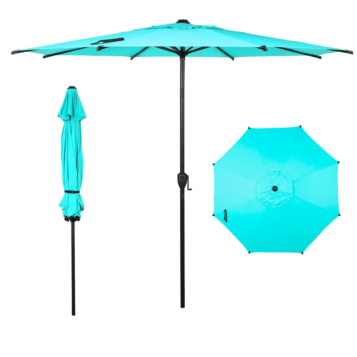 Abba Patio vista frontal del parasol turquesa que ofrece amplia sombra