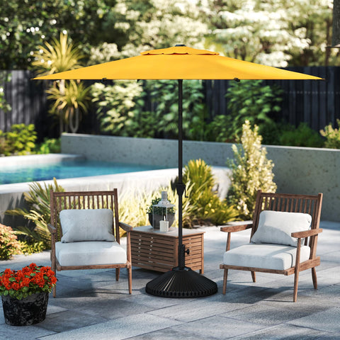 Abba Patio detalle de tela amarilla repelente al agua y protección UV
