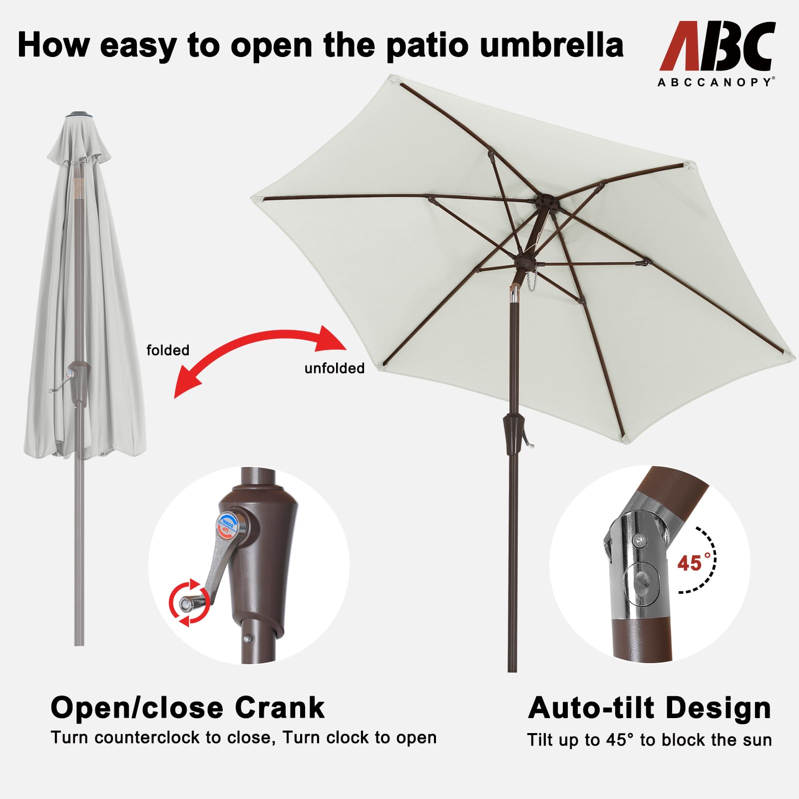 ABCCANOPY sombrilla sobre mesa con sillas mostrando escala práctica