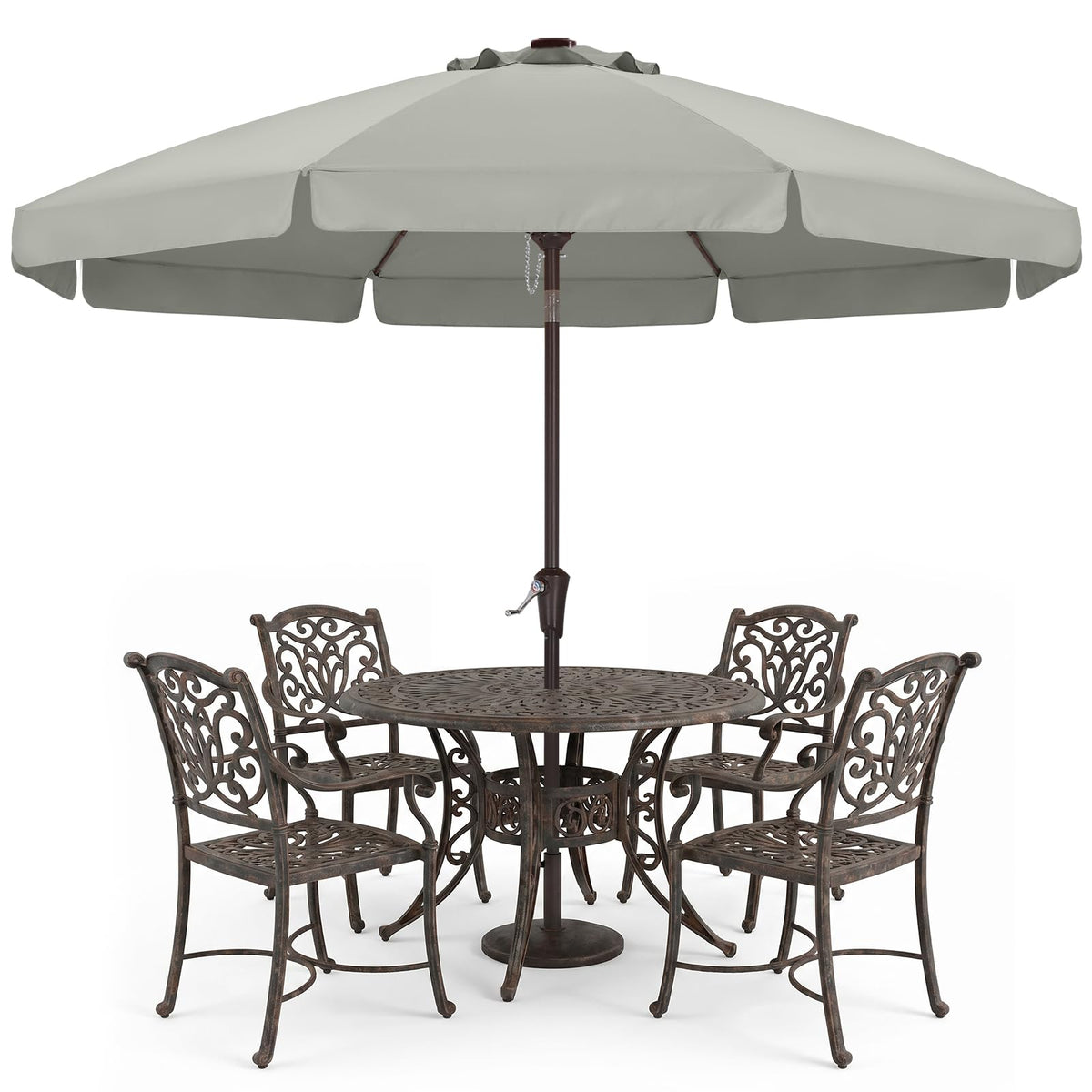 ABCCANOPY vista frontal de la sombrilla 9FT gris, sombra amplia y elegante