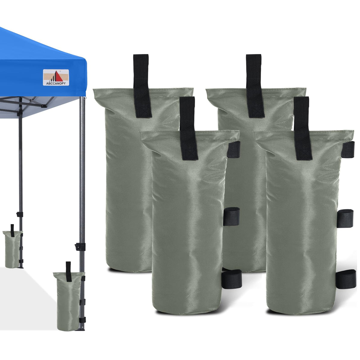 ABCCANOPY vista frontal del set de 4 bolsas de peso gris para mayor estabilidad