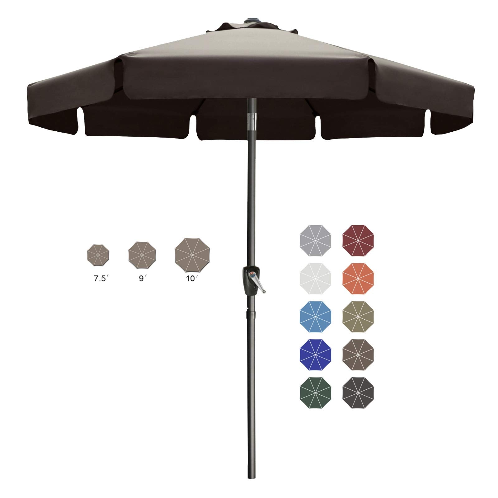 ABCCANOPY vista frontal de la sombrilla 10FT marrón mostrando cobertura y estilo