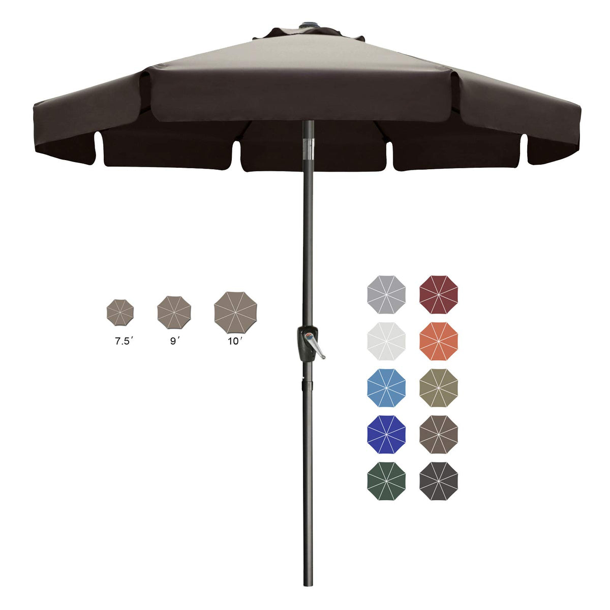 ABCCANOPY vista frontal de la sombrilla 10FT marrón mostrando cobertura y estilo