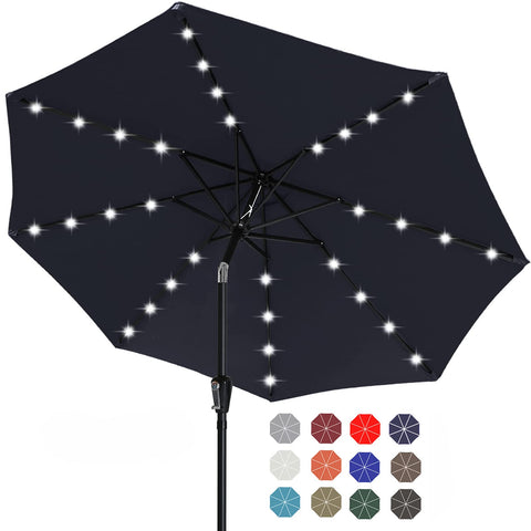 ABCCANOPY vista frontal de sombrilla azul marino iluminada y resistente