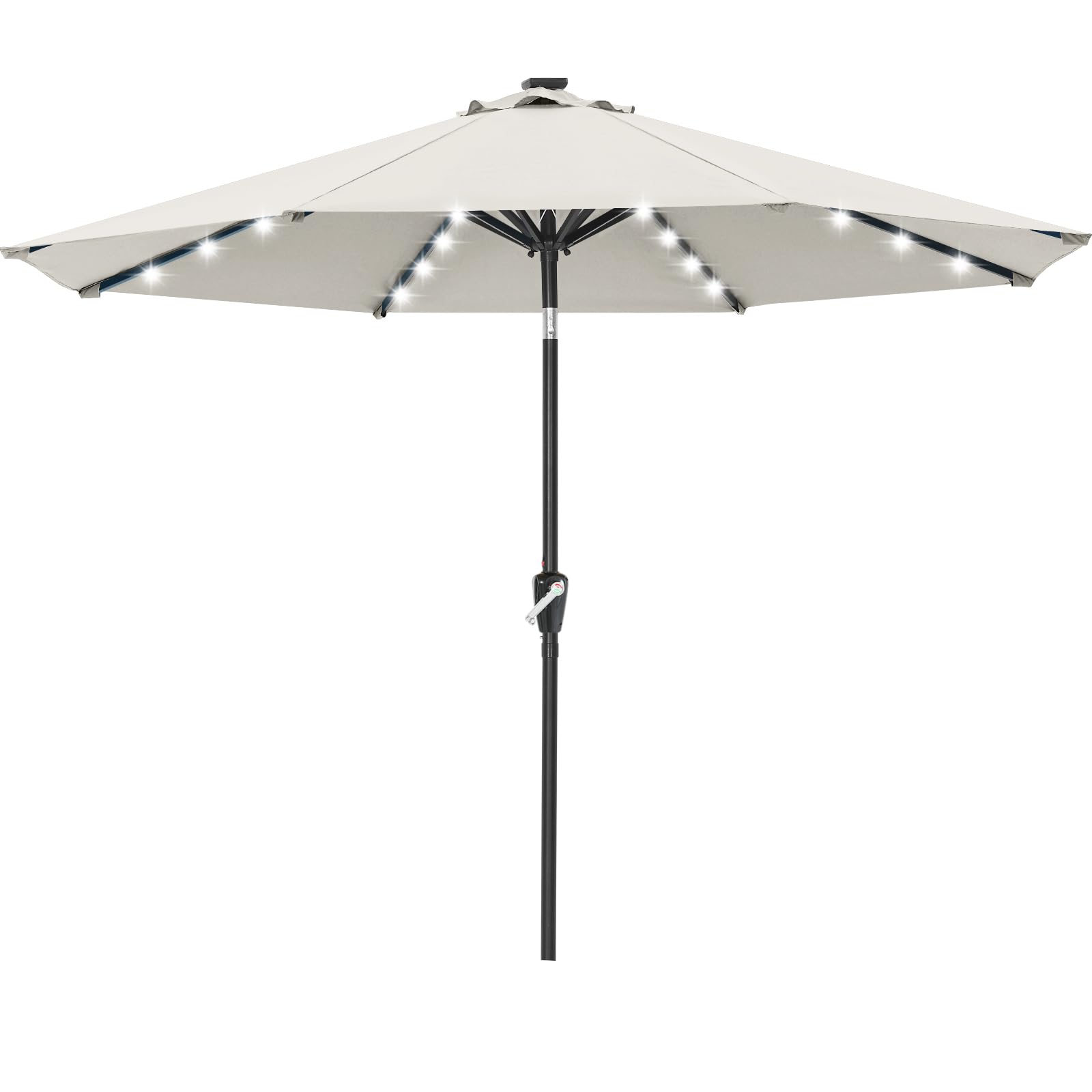 ABCCANOPY vista frontal de la sombrilla beige mostrando cobertura amplia y sombra