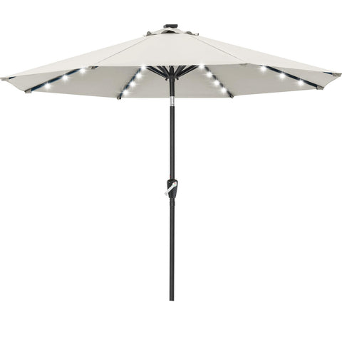 ABCCANOPY vista frontal de la sombrilla beige mostrando cobertura amplia y sombra