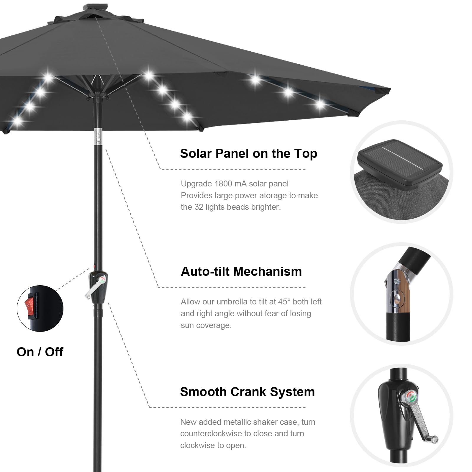 ABCCANOPY parasol en uso sobre mesa de jardín creando ambiente nocturno