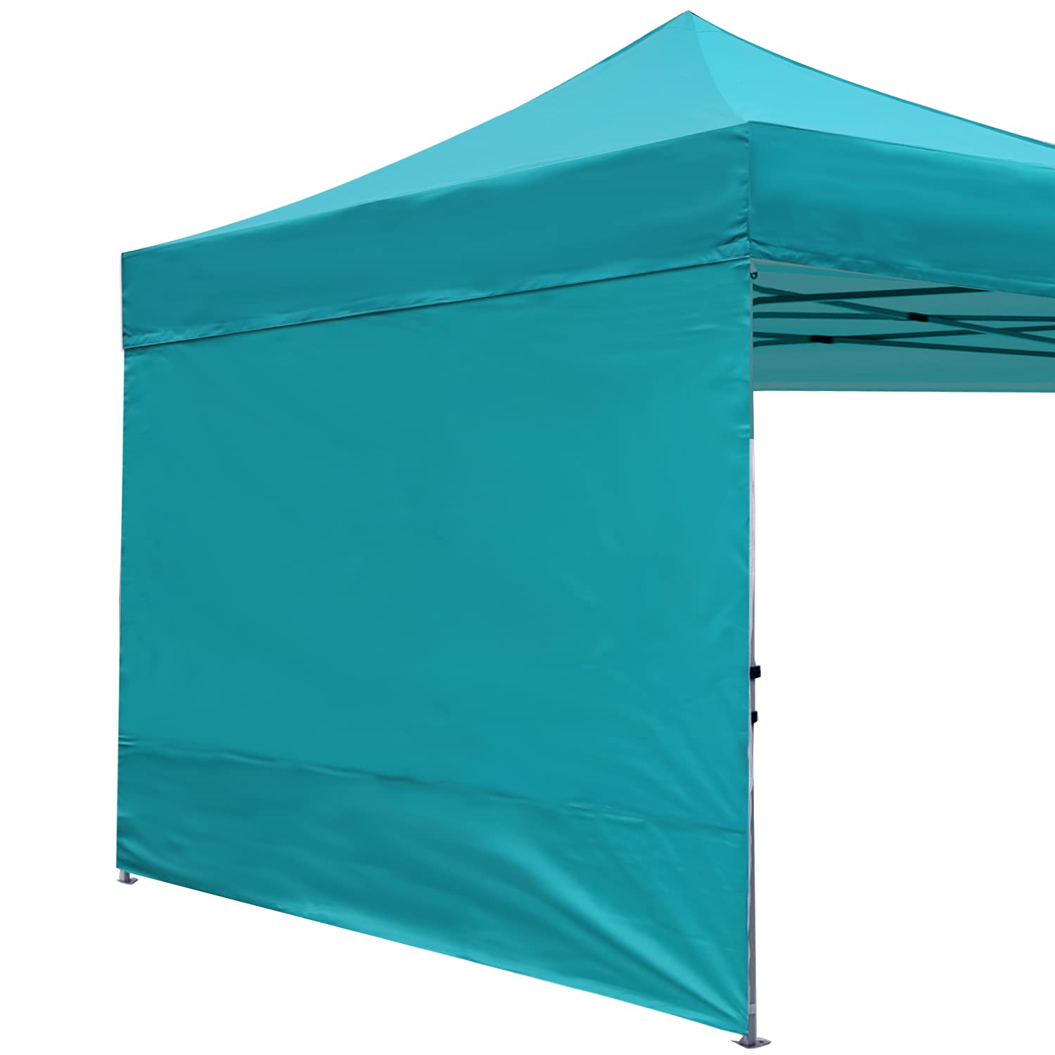 ABCCANOPY vista frontal de pared lateral turquesa mostrando cobertura y color duradero