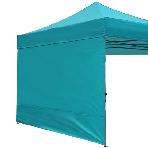 ABCCANOPY vista frontal de pared lateral turquesa mostrando cobertura y color duradero