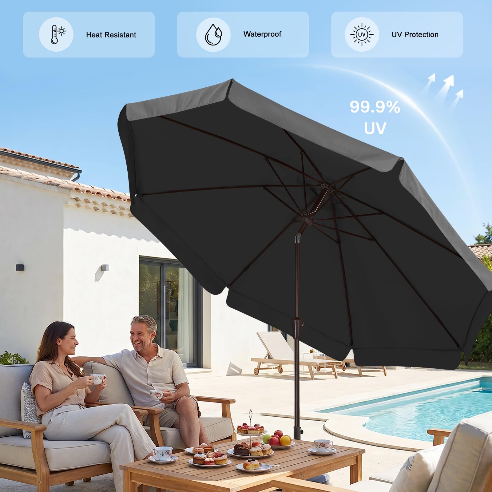 ABCCANOPY poste en mesa demostrando compatibilidad con 42–54 pulgadas