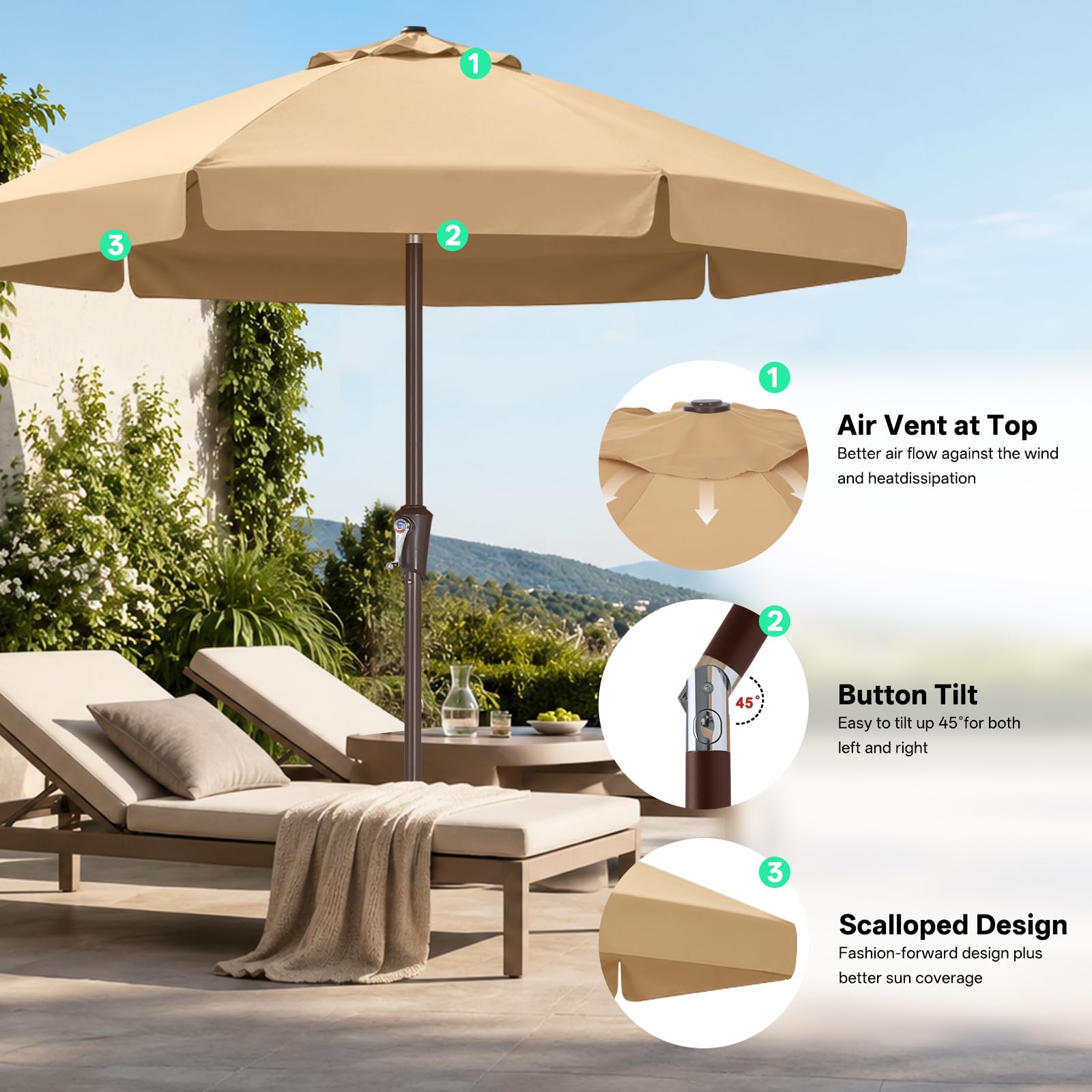ABCCANOPY sombrilla instalada sobre mesa de comedor exterior compatible