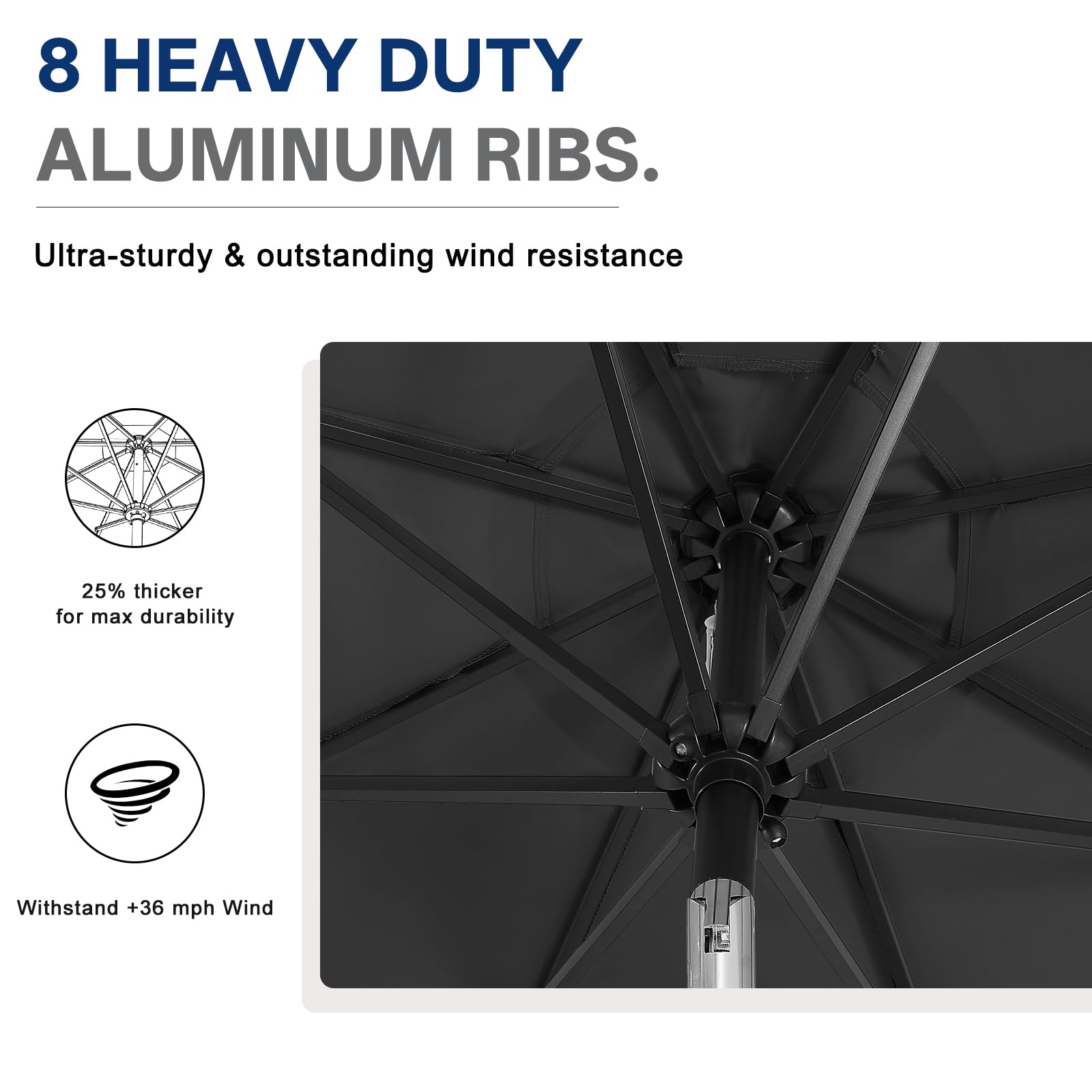 ABCCANOPY relación de tamaño junto a mesa de patio para uso con 42–54 pulgadas