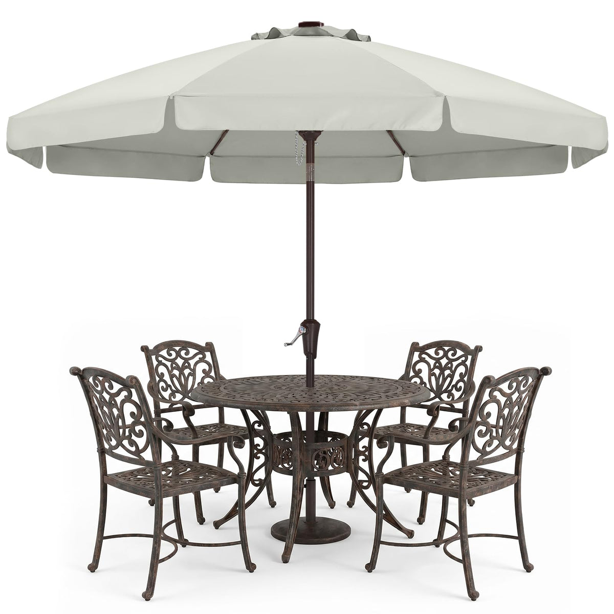 ABCCANOPY vista frontal de la sombrilla beige mostrando cobertura amplia