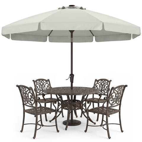 ABCCANOPY vista frontal de la sombrilla beige mostrando cobertura amplia
