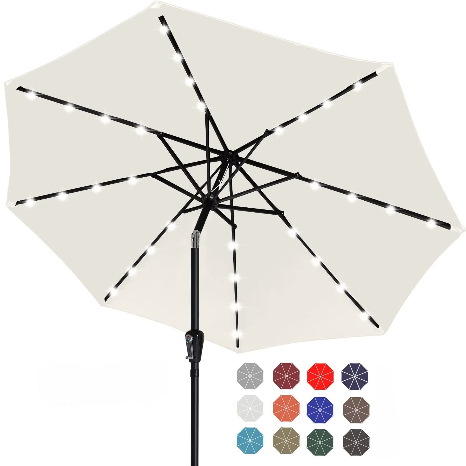 ABCCANOPY vista frontal de la sombrilla beige con luz y sombra