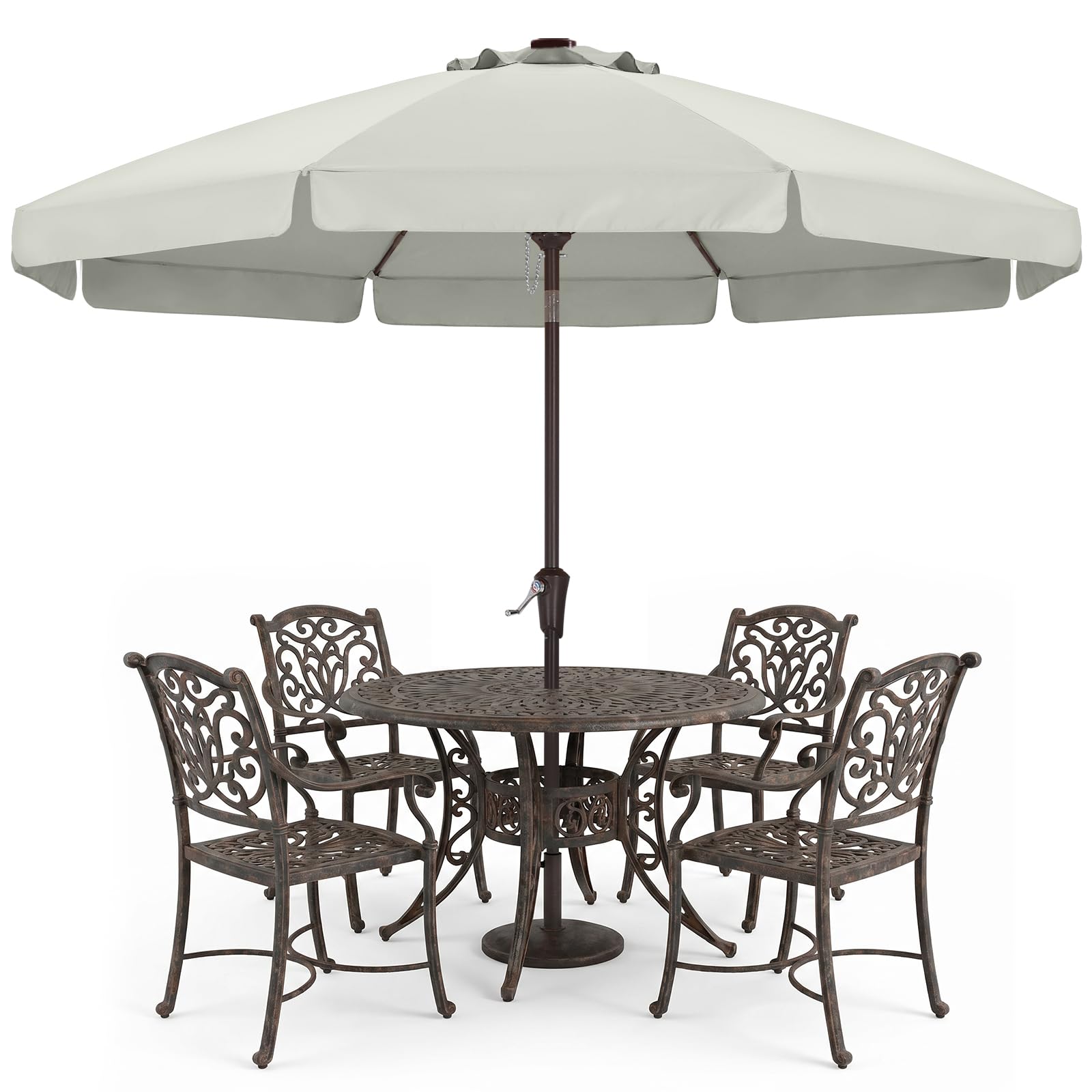 ABCCANOPY vista frontal de la sombrilla beige mostrando cobertura amplia y diseño elegante